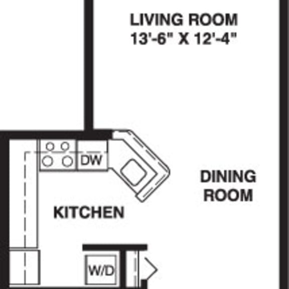 Thumbnail 2 of 6 One bedroom alpine 2D floor plan at Trappers Cove Apartments, Lansing, MI, 48910
