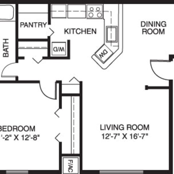 Thumbnail 2 of 6 One bedroom madrid 2D floor plan at Trappers Cove Apartments, Lansing, MI, 48910