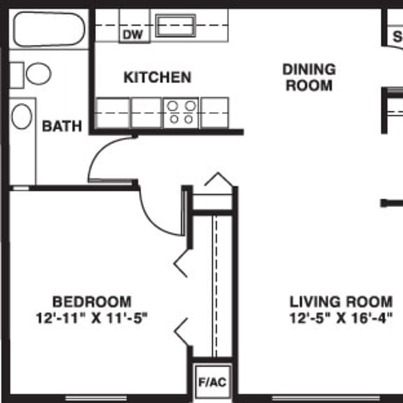 Thumbnail 2 of 7 One bedroom seville 2D floor plan at Trappers Cove Apartments, Lansing, MI, 48910