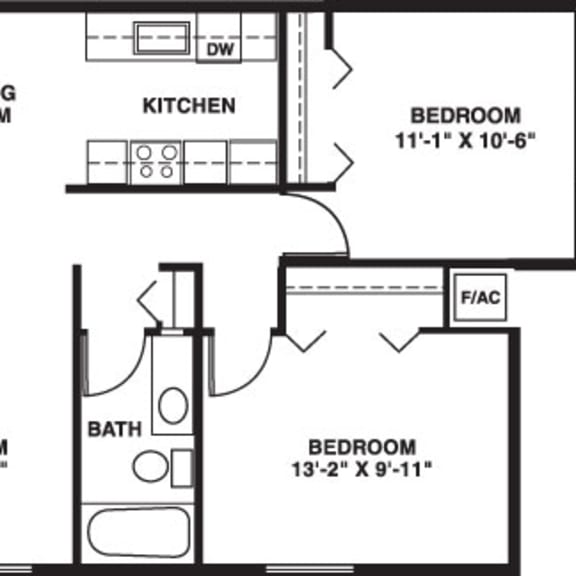 Thumbnail 2 of 8 Two bedroom seville 2D floor plan at Trappers Cove Apartments, Lansing, MI, 48910