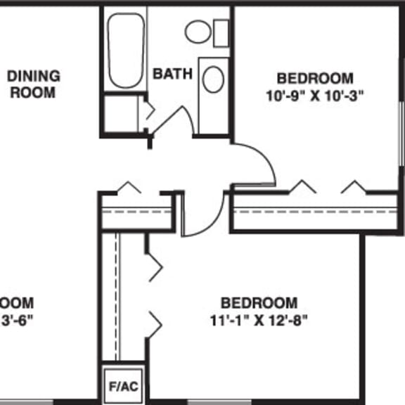 Thumbnail 2 of 9 Two bedroom cape cod 2D floor plan at Trappers Cove Apartments, Lansing, MI, 48910