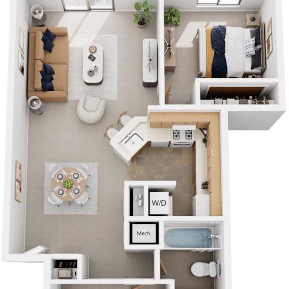 Thumbnail 1 of 8 Two Bedroom Alpine 3D Floor Plan at Trappers Cove Apartments, Lansing