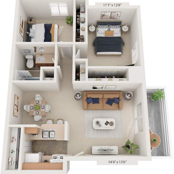 Thumbnail 1 of 9 Two Bedroom Cape Cod 3D Floor Plan at Trappers Cove Apartments, Michigan
