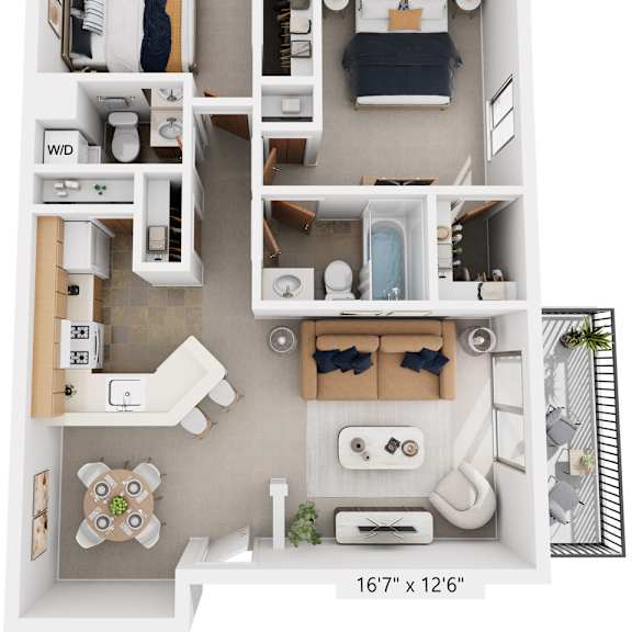 Thumbnail 1 of 6 Two Bedroom Madrid 3D Floor Plan at Trappers Cove Apartments