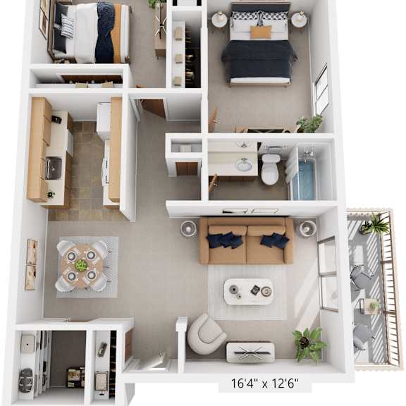 Thumbnail 1 of 8 Two Bedroom Seville 3D Floor Plan at Trappers Cove Apartments, Lansing, MI, 48910