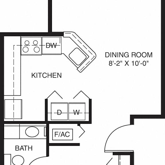 Thumbnail 2 of 6 One bedroom traditional 2D floor plan at Trillium Pointe Apartment Homes, Jackson