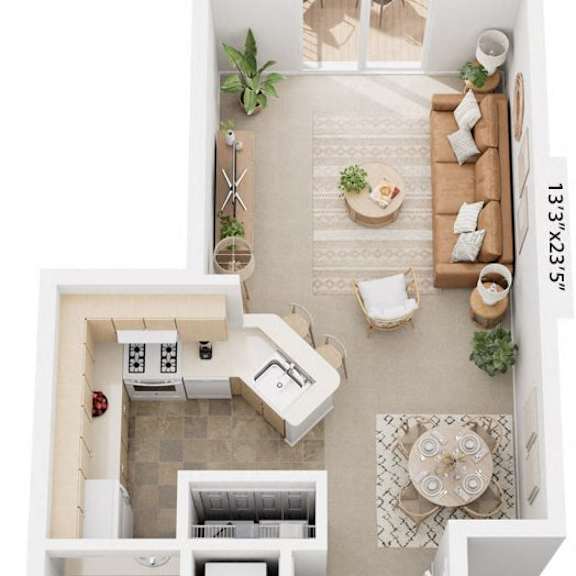 Thumbnail 1 of 6 Traditional One Bedroom Floor Plan at Trillium Pointe Apartment Homes, Jackson