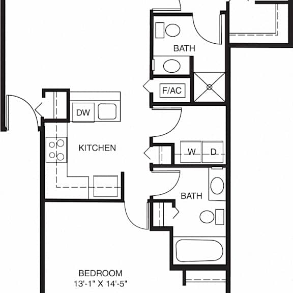 Thumbnail 2 of 12 Two bedroom traditional 2D floor plan at Trillium Pointe Apartment Homes, Jackson