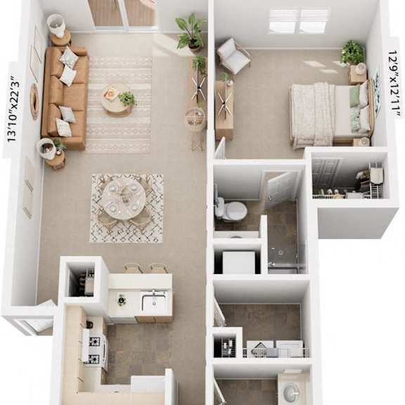 Thumbnail 1 of 12 Traditional Two Bedroom Floor Plan at Trillium Pointe Apartment Homes, Michigan