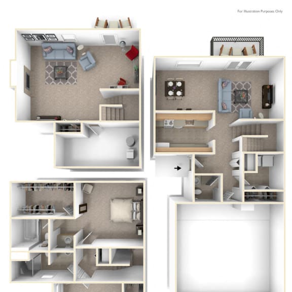Thumbnail 1 of 14 Two Bedroom Two-Story Floor Plan at Autumn Lakes Apartments and Townhomes, Mishawaka, Indiana