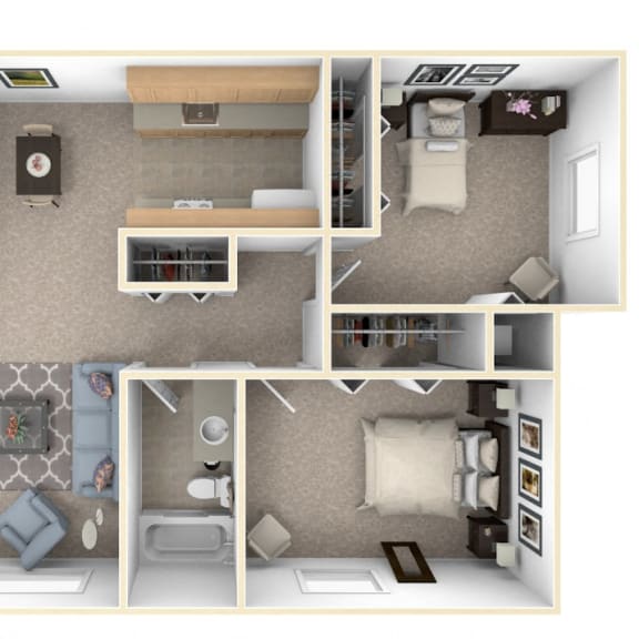 Thumbnail 1 of 13 Two Bedroom Floor Plan at Seville Apartments, Michigan