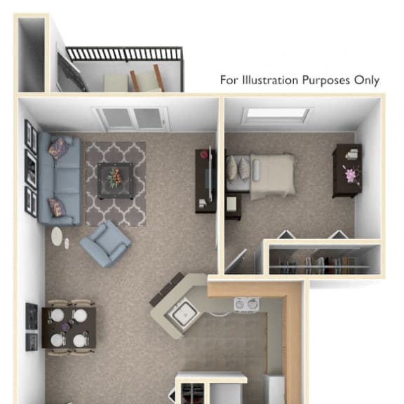 Thumbnail 1 of 6 Two Bedroom, One Bath Floor Plan at Indian Lakes Apartments, Indiana, 46545