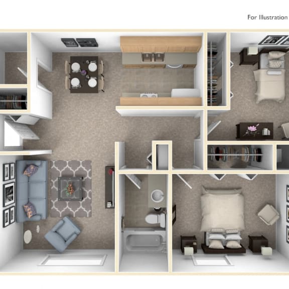 Thumbnail 1 of 8 Two Bedroom Seville Floor Plan at Trappers Cove Apartments, Lansing, MI, 48910