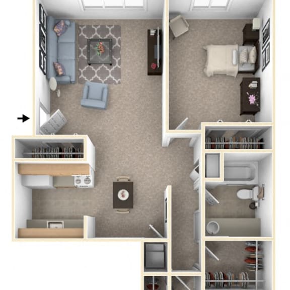 Thumbnail 1 of 8 Two Bedroom Walk-thru Floor Plan at Walnut Trail Apartments, Portage, 49002