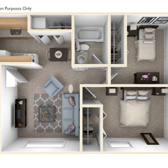 Thumbnail 1 of 11 Two Bedroom One Bath Floor Plan at Concord Place Apartments, Kalamazoo, Michigan