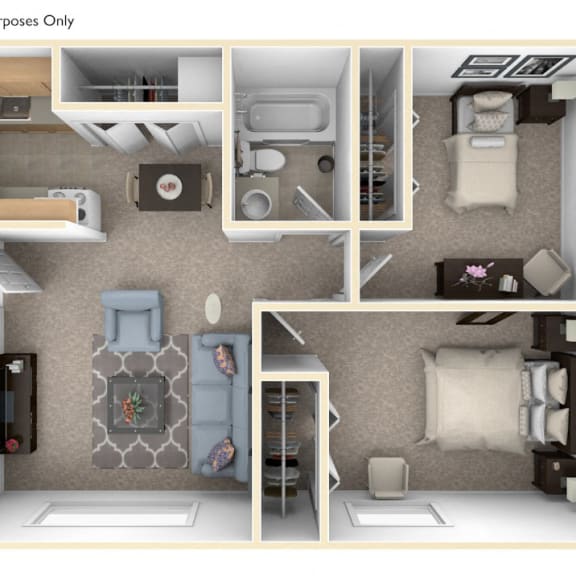 Thumbnail 1 of 13 Two Bedroom One Bath Floor Plan at Wingate Apartments, Kentwood, MI, 49512