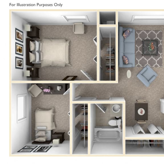 Thumbnail 1 of 11 Two Bedroom One Bath Floorplan at Hickory Village Apartments, Indiana, 46545