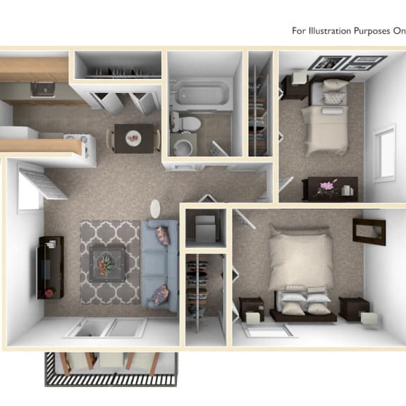 Thumbnail 1 of 9 Two Bedroom One Bath Floor Plan at Madeira Apartments, Michigan, 49001