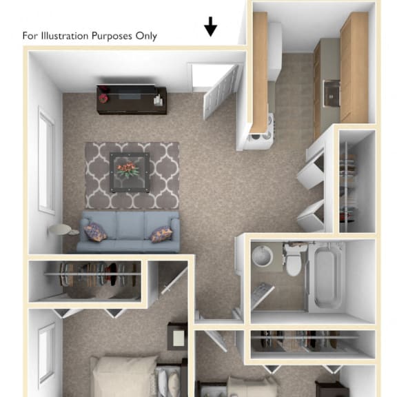Thumbnail 1 of 8 Two Bedroom Floor Plan at Brookside Apartments, Springfield, MI, 49037