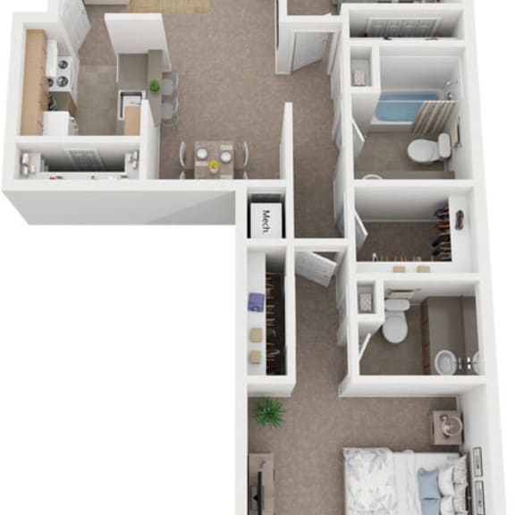 Thumbnail 1 of 6 Two Bedroom Walk-thru Floor Plan at Irish Hills Apartments, South Bend, IN