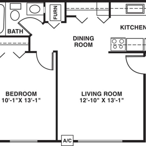 Thumbnail 2 of 6 One bedroom standard 2D floor plan at Walnut Trail Apartments, Michigan