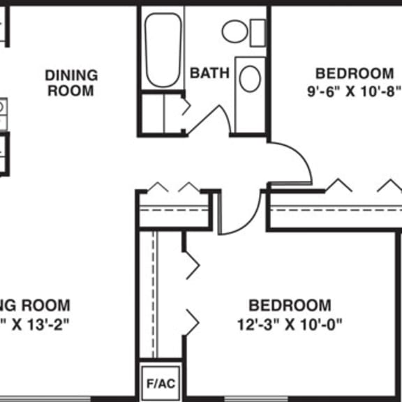 Thumbnail 2 of 7 Two bedroom expanded 2D floor plan at Walnut Trail Apartments, Michigan
