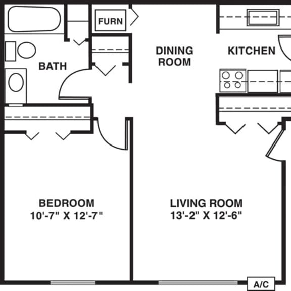Thumbnail 2 of 6 One bedroom expanded 2D floor plan at Walnut Trail Apartments, Michigan