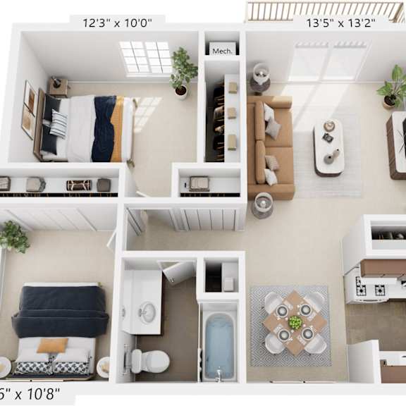Thumbnail 1 of 7 Two Bedroom - Expanded 3D Floor Plan at Walnut Trail Apartments, Portage, MI