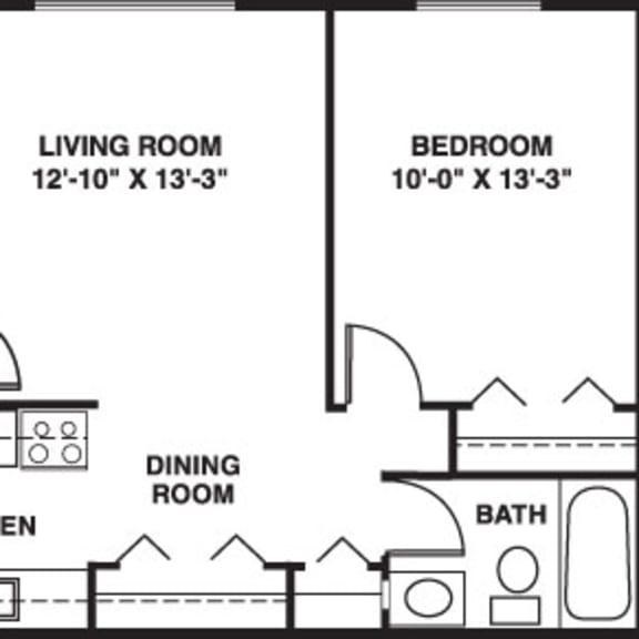 Thumbnail 2 of 11 One bedroom 2D floor plan at Waverly Park Apartments, Lansing, Michigan
