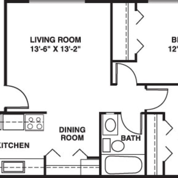 Thumbnail 2 of 12 Two bedroom 2D floor plan at Waverly Park Apartments, Lansing, Michigan