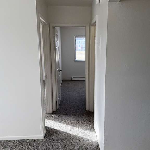 Thumbnail 10 of 12 A hallway with doorways and a window at Waverly Park Apartments, Lansing