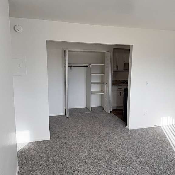 Thumbnail 4 of 12 A dining room with a large closet and carpet at Waverly Park Apartments, Lansing