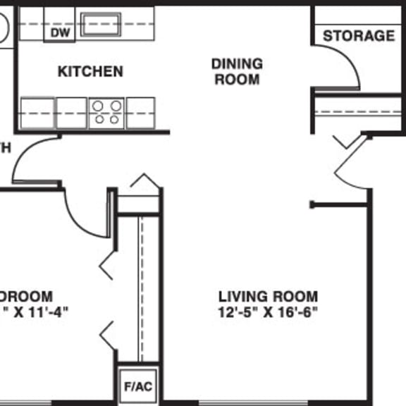 Thumbnail 2 of 8 One bedroom seville 2D floor plan at West Wind Apartments, Indiana, 46808
