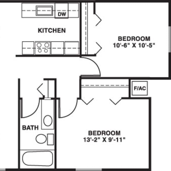 Thumbnail 2 of 7 Two bedroom seville 2D floor plan at West Wind Apartments, Indiana, 46808