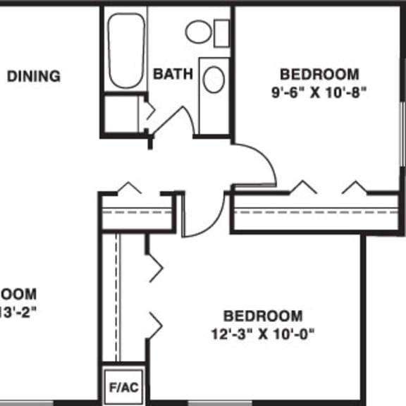 Thumbnail 2 of 11 Two bedroom modified 2D floor plan at West Wind Apartments, Indiana, 46808