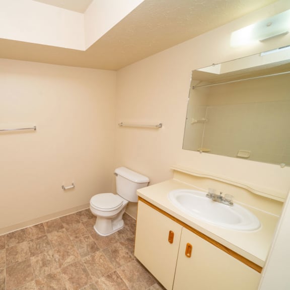 Thumbnail 7 of 10 Spacious bathroom with a bathtub and shower at Windmill Lakes Apartments, Michigan