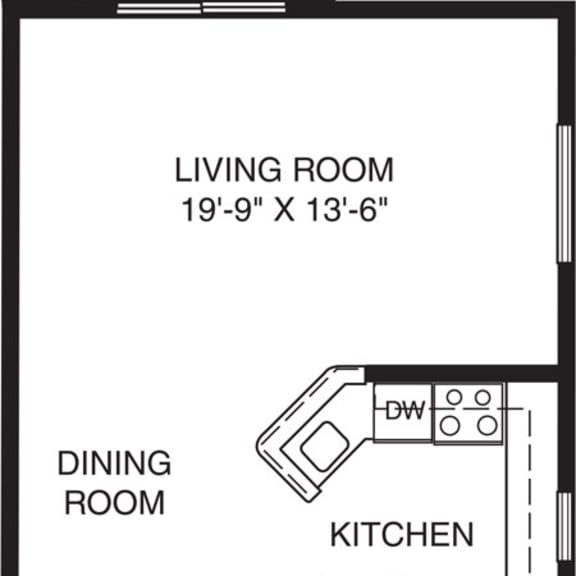 Thumbnail 2 of 7 One bedroom end 2D floor plan at Windmill Lakes Apartments, Holland, Michigan