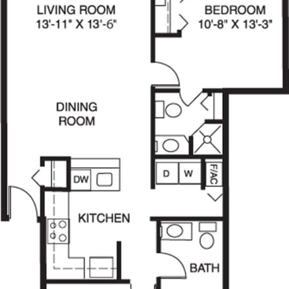 Thumbnail 2 of 9 Two bedroom two bath 2D floor plan at Windmill Lakes Apartments, Holland, Michigan