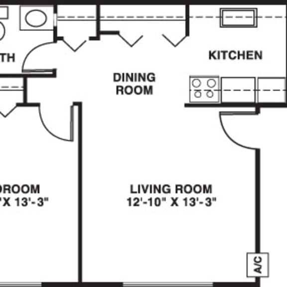 Thumbnail 2 of 12 One bedroom 2D floor plan at Wingate Apartments, Michigan
