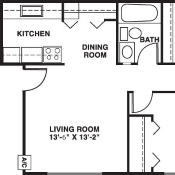 Thumbnail 2 of 13 Two bedroom 2D floor plan at Wingate Apartments, Michigan