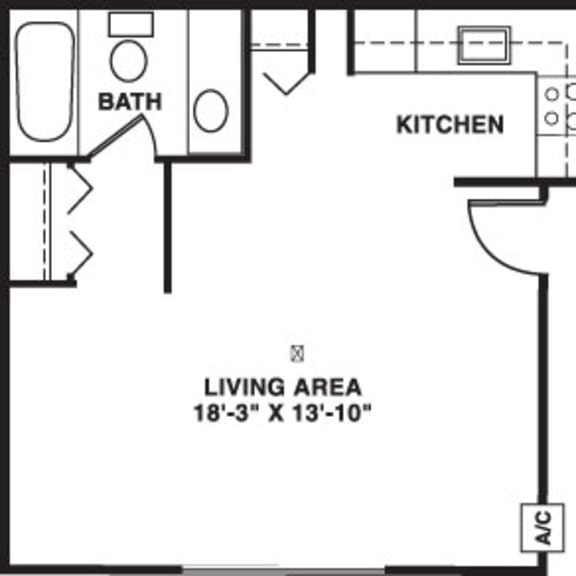 Thumbnail 2 of 5 Studio 2D floor plan at Wingate Apartments, Michigan