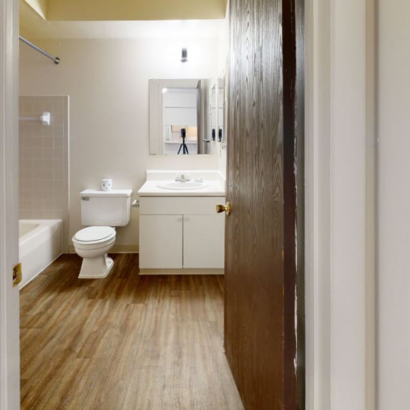 Thumbnail 6 of 7 1BC-Bath1plan at Wood Creek Apartments, Kenosha, WI