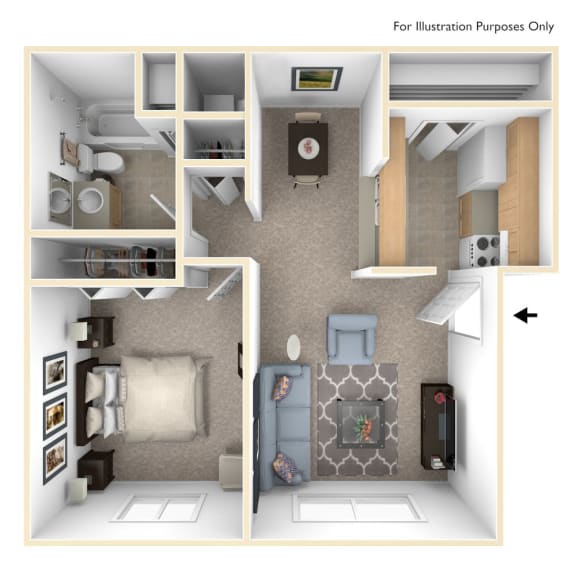 Thumbnail 1 of 7 One Bedroom - Classic Floor Plan at Wood Creek Apartments, Kenosha, Wisconsin