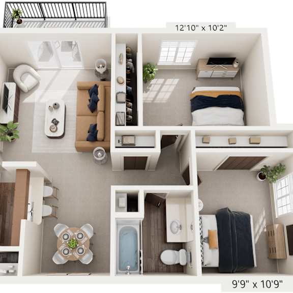 Thumbnail 1 of 8 Two Bedroom - Classic 3D Floor Plan at Wood Creek Apartments, Kenosha