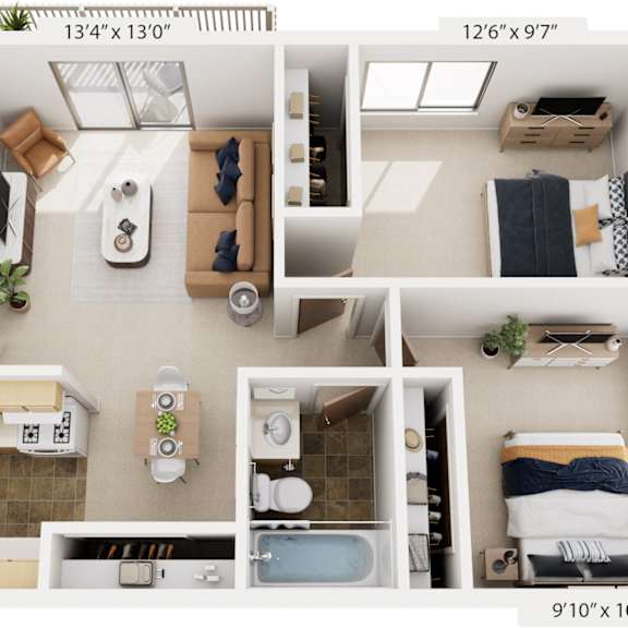 Thumbnail 1 of 10 Two Bedroom - Standard 3D Floor Plan at Wood Creek Apartments, Wisconsin