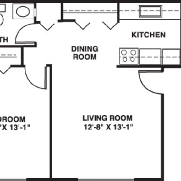 Thumbnail 2 of 8 One bedroom standard 2D floor plan at Wood Creek Apartments, Kenosha