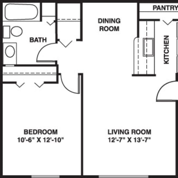 Thumbnail 2 of 7 One bedroom classic 2D floor plan at Wood Creek Apartments, Kenosha
