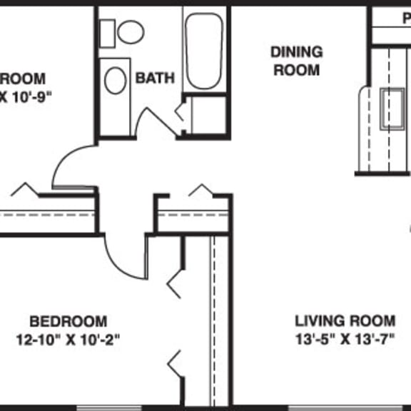 Thumbnail 2 of 8 Two bedroom classic 2D floor plan at Wood Creek Apartments, Kenosha