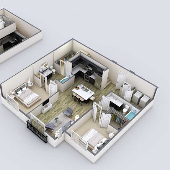 Thumbnail 1 of 4 Two 3D models of the C3L floor plan at Axis Camelback apartments
