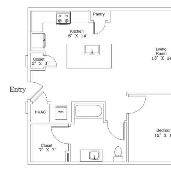 Thumbnail 2 of 2 A floor plan of a house with a living room, kitchen, bedroom, and bathroom.